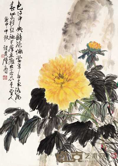 陆抑非 牡丹图 镜心 68×68cm